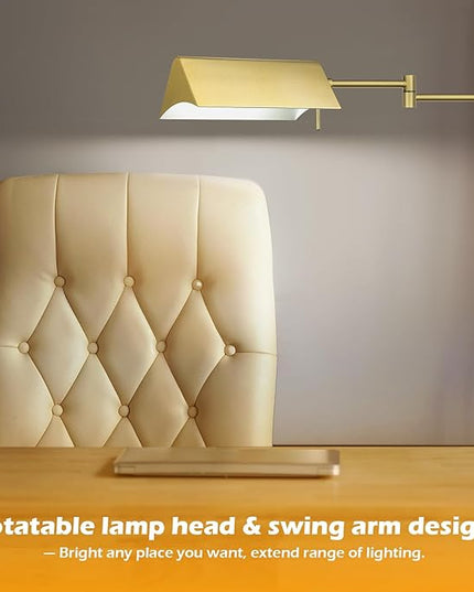 Mlambert Reading Floor Lamp,LED Pharmacy Lamp with Swing Arm,Swivel Head Adjustable Standing Lamp,E26 Base,Corner Lamp for Livingroom,Sewing(Brass) - LeafyLoom