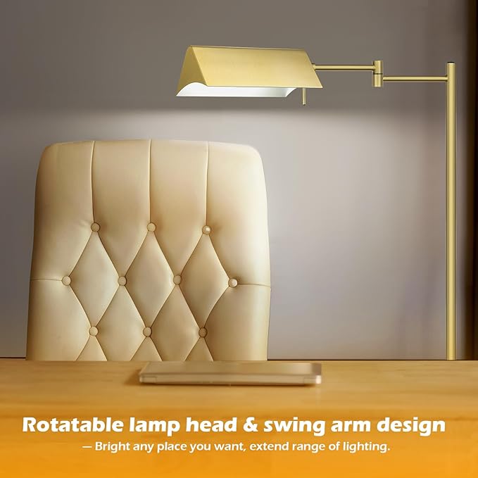 Mlambert Reading Floor Lamp,LED Pharmacy Lamp with Swing Arm,Swivel Head Adjustable Standing Lamp,E26 Base,Corner Lamp for Livingroom,Sewing(Brass) - LeafyLoom