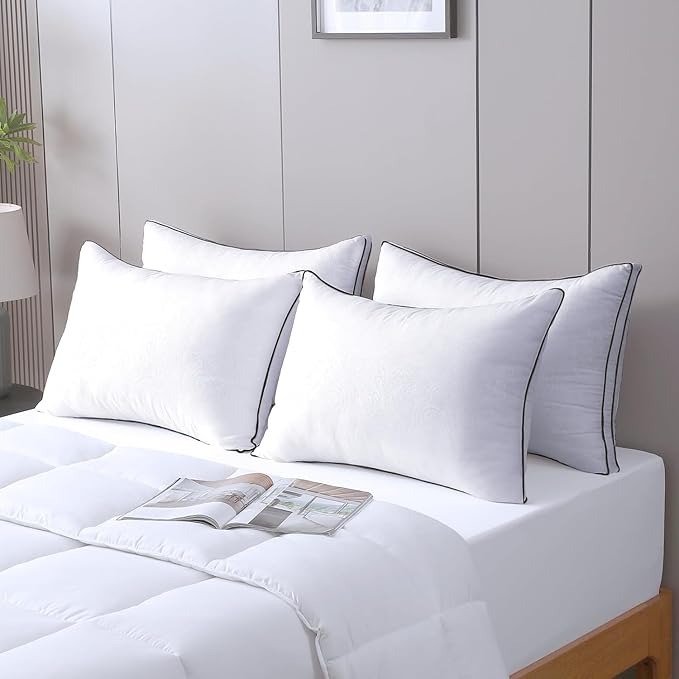 JOLLYVOGUE Pillows Queen Size Set of 4 for Sleeping, Soft and Supportive Bed Pillow for Side and Back Sleeper, Down Alternative Hotel Collection Sleeping Pillows 4 Pack -30x20 Inches - LeafyLoom