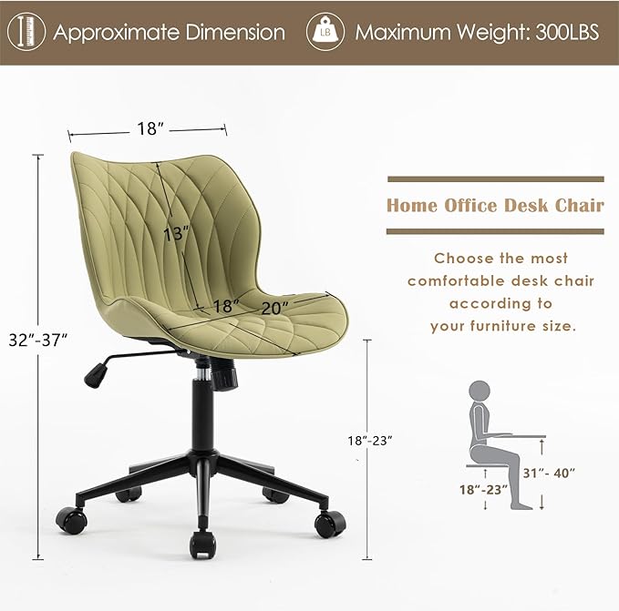 YOUNUOKE Office Desk Chair, Comfy Home Office Chairs, Small Comfortable Desk Chairs with Wheels, Armless PU Leather Chairs for Computer Conference, Avocado - LeafyLoom