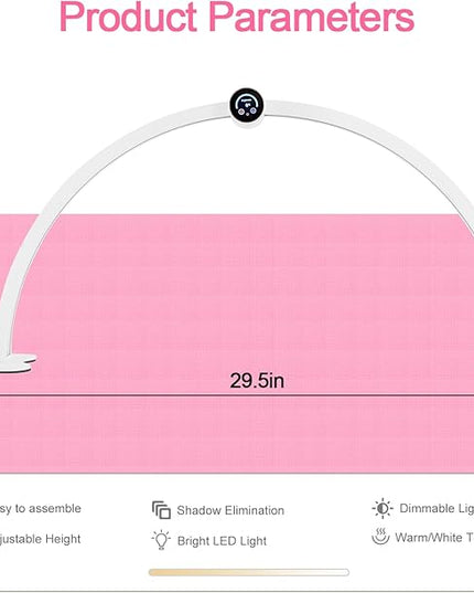 LED Half Moon Nail Desk Lamp for Professionals Smart Display 3000-6000k 45w Adjustable Brightness, Color Temperature Led Light for Nails Desk Lamp 29.5IN - LeafyLoom