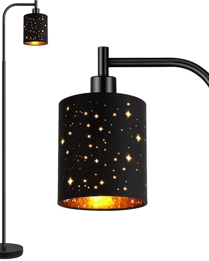 Industrial Floor Lamp, Modern Standing Lamps for Bedroom with 6W LED Bulb, Foot Switch, Farmhouse Floor Lamp with Decorative Lampshade, Metal Tall Stand up Light, Vintage Lamp for Living Room, Black - LeafyLoom