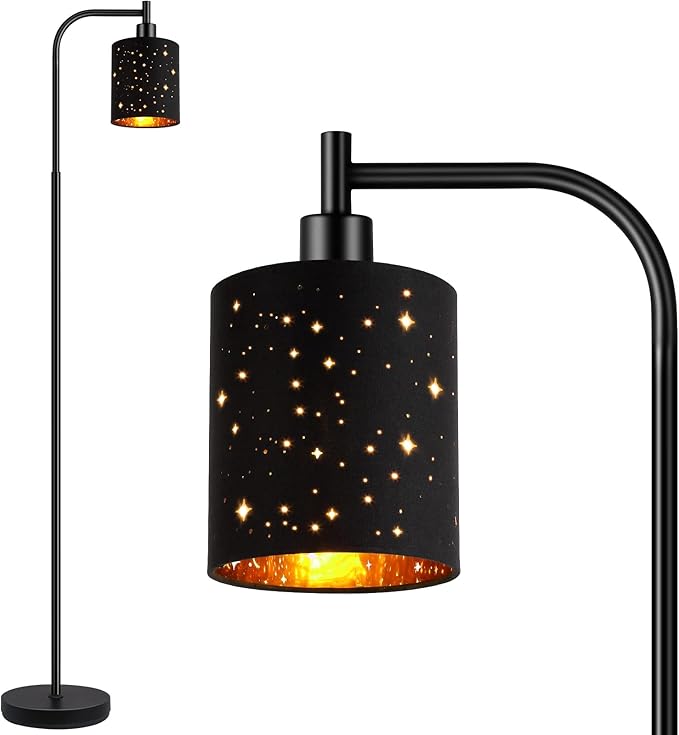 Industrial Floor Lamp, Modern Standing Lamps for Bedroom with 6W LED Bulb, Foot Switch, Farmhouse Floor Lamp with Decorative Lampshade, Metal Tall Stand up Light, Vintage Lamp for Living Room, Black - LeafyLoom