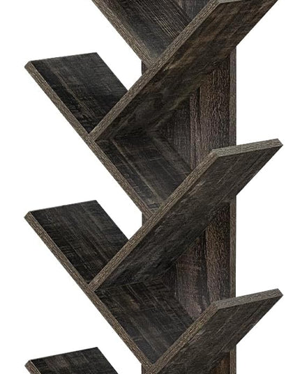 10 Tier Tree Book Shelf, Floor Standing Wood Bookshelf for Narrow Space, Storage Organizer Bookshelves for Books/CDs/Magazine, Bookcase with Shelves for Home Office, Living Room - Dark Grey - LeafyLoom
