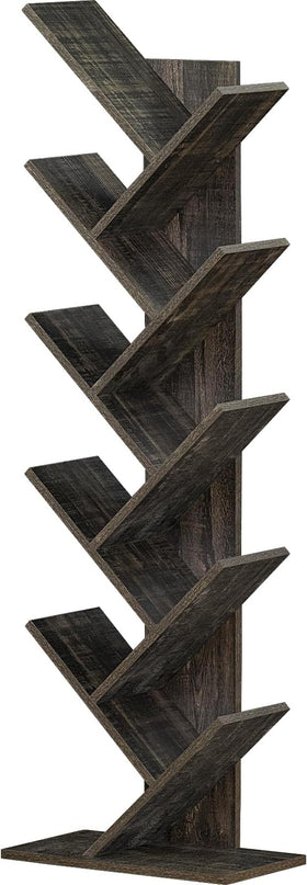 10 Tier Tree Book Shelf, Floor Standing Wood Bookshelf for Narrow Space, Storage Organizer Bookshelves for Books/CDs/Magazine, Bookcase with Shelves for Home Office, Living Room - Dark Grey - LeafyLoom