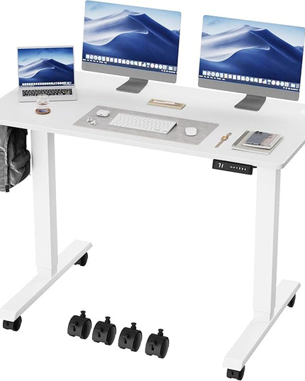 Electric Standing Desk 48 Inch, Ergonomic Height Adjustable Table with T-Shaped Metal Bracket Modern Computer Workstations for Home Office, White, 48 x 24 Inch - LeafyLoom
