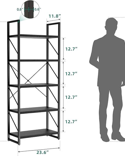 YITAHOME 5-Tier Bookshelf, Freestanding Black Book Shelf, Modern Minimalist Open Display Storage Book Shelves Standing Shelving Unit for Living Room Bedroom Home Office, Black - LeafyLoom