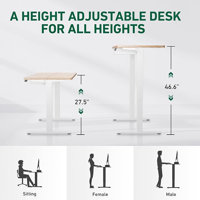 FEZIBO 55 x 24 Inches Standing Desk with Drawer, Adjustable Height Electric Stand up Desk with Storage, Sit Stand Home Office Desk, Ergonomic Computer Desk, Maple - LeafyLoom