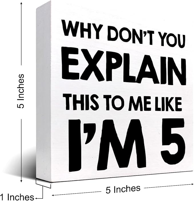 Why Don't You Explain This to Me Like I'm 5 Wood Block Sign Desk Decor,Funny Wooden Box Plaque Sign Desk Decor for Home Office Shelf Table Decor Decorations - LeafyLoom