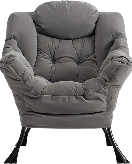 AcozyHom Modern Fabric Large Lazy Chair, Accent Oversized Comfy Reading Chair, Thick Padded Cozy Lounge Chair with Armrest, Steel Frame Leisure Sofa Chair for Living Room, Bedroom, Dorm, Grey - LeafyLoom