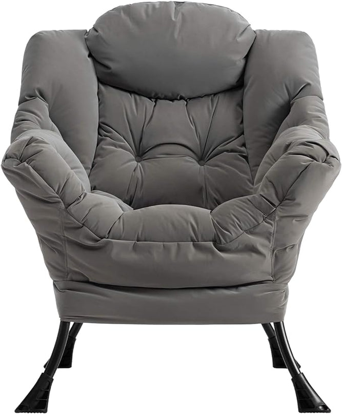 AcozyHom Modern Fabric Large Lazy Chair, Accent Oversized Comfy Reading Chair, Thick Padded Cozy Lounge Chair with Armrest, Steel Frame Leisure Sofa Chair for Living Room, Bedroom, Dorm, Grey - LeafyLoom