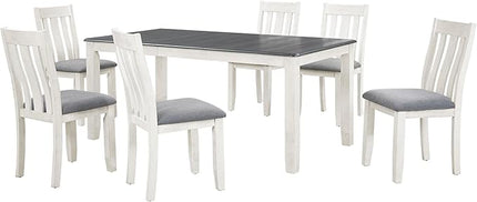 Retro Style 7-Piece Dining Set with Solid Wood Extendable Table and 6 Upholstered Chairs, for Kitchen, Living Room, Home Bar, Easy to Assemble, Gray+White - LeafyLoom