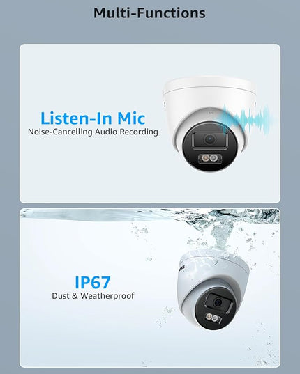 ANNKE C800 4Pcs Ultra HD 4K PoE Security Cameras with AI Human/Vehicle Detection, 8MP Turret IP Camera with Audio, Spotlight Color Night Vision, H.265+, IP67 Weatherproof, Support 512GB Micro SD ANNKE