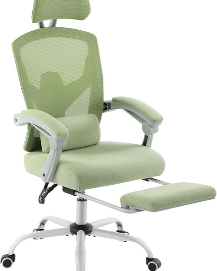 MCQ Office Computer Desk Chair, Gaming Chairs for Adults, High-Back Mesh Rolling Swivel Reclining Chairs with Wheels, Comfortable Lumbar Support, Comfy Arms for Home, Office, Gaming, Student, Green - LeafyLoom