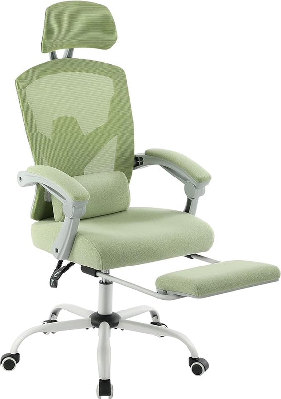 MCQ Office Computer Desk Chair, Gaming Chairs for Adults, High-Back Mesh Rolling Swivel Reclining Chairs with Wheels, Comfortable Lumbar Support, Comfy Arms for Home, Office, Gaming, Student, Green - LeafyLoom