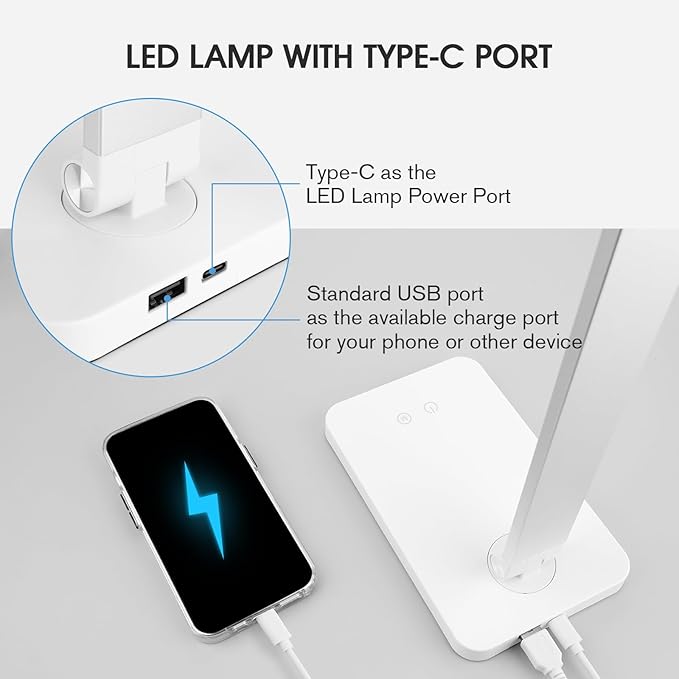 mafiti LED Desk Lamp for Home Office,Touch Desk Light 5 Light Modes 3 Brightness,Foldable Table Lamp with Adjustable Arm,Eye-Caring Lamp with USB Port, Bedside Lamp for Working Reading Study,White - LeafyLoom