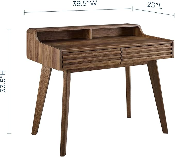 Modway Render Mid-Century Modern Writing Desk in Walnut - LeafyLoom