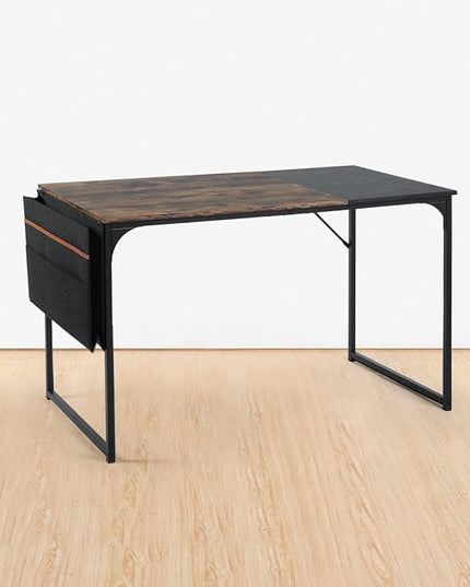 47 inch Study Storage Bag Space Saving for Home Office, Modern Simple Style PC Metal Frame Computer Desk, Writing Table, Brown, Black - LeafyLoom
