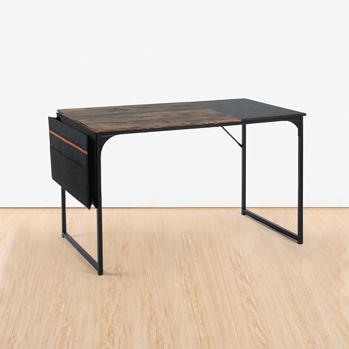 47 inch Study Storage Bag Space Saving for Home Office, Modern Simple Style PC Metal Frame Computer Desk, Writing Table, Brown, Black - LeafyLoom