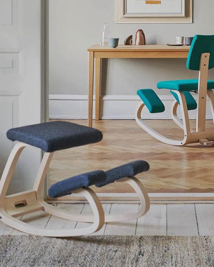 Varier Variable Balans Original Kneeling Chair Designed by Peter Opsvik (Dark Blue Revive Fabric with Natural Ash Base) - LeafyLoom