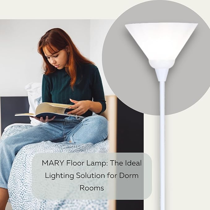 LIGHTACCENTS White Torchiere Floor Lamp - Floor Lamps for Living Room, Bedroom Standing Lamp, Modern Living Room Decor, 70-Inch Pole Light with Opal White Cone Shade - Stylish Tall Lamp - LeafyLoom