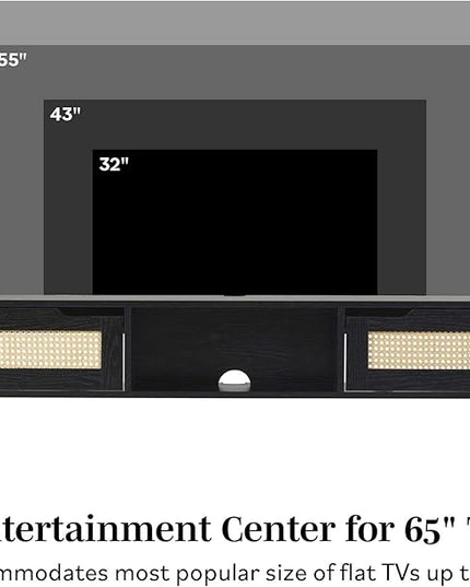 Walker Edison Modern Rattan Flip-Down-Door Wall-Mounted Floating Stand for TVs up to 65 Inche, 58 Inch, Black - LeafyLoom
