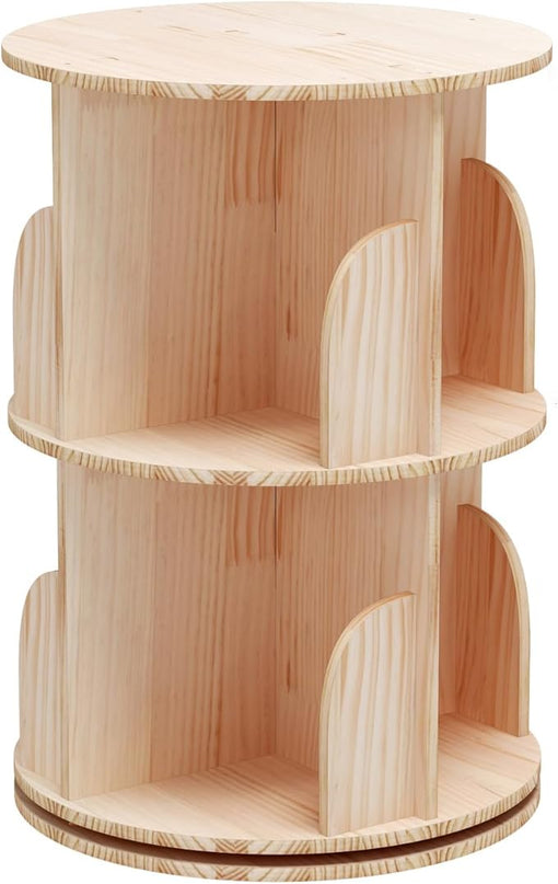 Rotating Bookshelf, 360 Display 2 Tier Floor Standing Bookcase Storage Rack for Kids&Adult, Wood Narrow Book Shelf Organizer for Bedroom, Living Room, Study Room - LeafyLoom