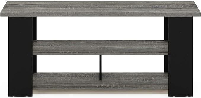 Furinno JAYA TV Stand, French Oak Grey/Black - LeafyLoom
