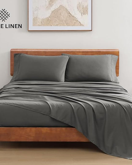 LANE LINEN 100% Organic Cotton California King Sheets Set, 4-Piece Pure Organic Cotton Long Staple Percale Weave Soft Best Bedding Sheets for Bed, Breathable, Fits Mattress Upto 15" Deep - Charcoal - LeafyLoom