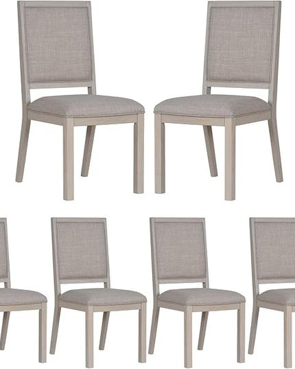 COLAMY Wood Dining Chairs Set of 6, Mid Century Modern Upholstered Kitchen Chairs,19 Inch Fabric Dining Chair with Back for Kitchen Dining Room,Ivory - LeafyLoom