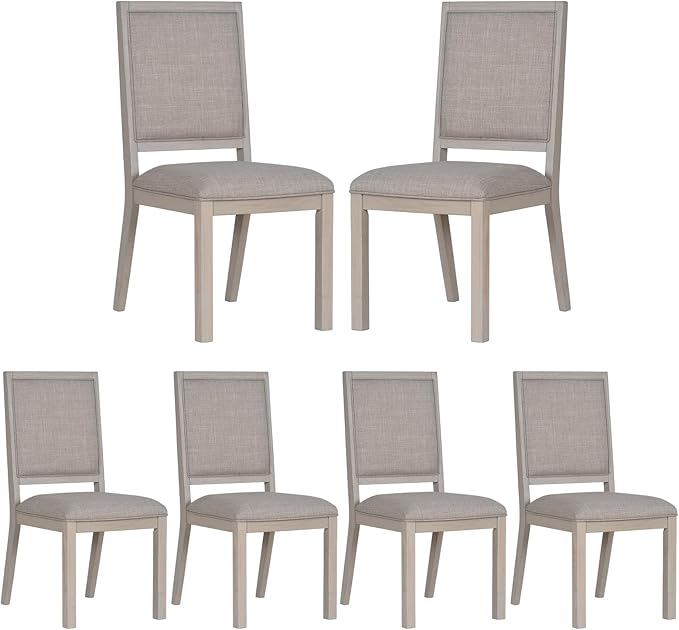COLAMY Wood Dining Chairs Set of 6, Mid Century Modern Upholstered Kitchen Chairs,19 Inch Fabric Dining Chair with Back for Kitchen Dining Room,Ivory - LeafyLoom