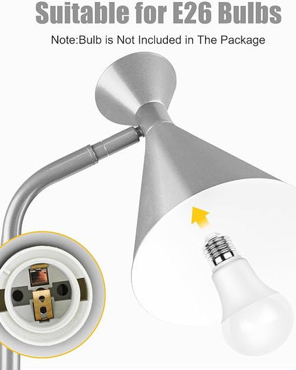 PARTPHONER Floor Lamp for Living Room, Modern Adjustable Metal Heads Standing Lamps, Simple Design Silver Floor Lamp with Foot Switch for Bedroom, Office, Kids Room, Reading, Working(Bulb Not Include) - LeafyLoom