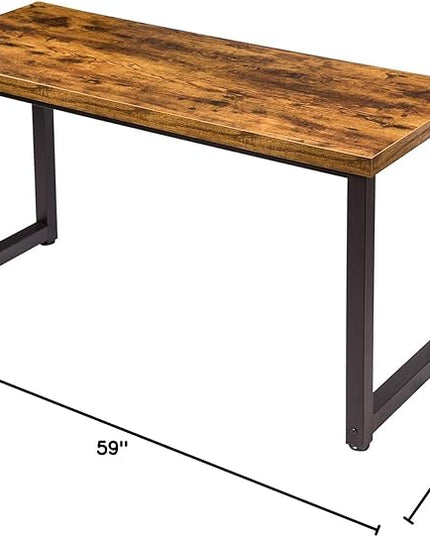TOPSKY 59" Big Large Computer Office Desk 1.88" Thickness Desktop (Rustic Brown) - LeafyLoom
