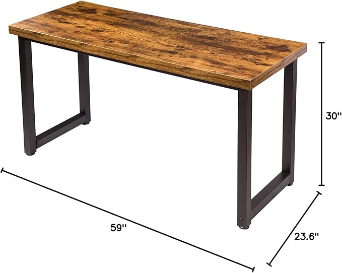 TOPSKY 59" Big Large Computer Office Desk 1.88" Thickness Desktop (Rustic Brown) - LeafyLoom