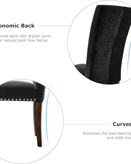 COLAMY Upholstered Parsons Dining Chairs Set of 2, Fabric Dining Room Kitchen Side Chair with Nailhead Trim and Wood Legs - F-Black - LeafyLoom