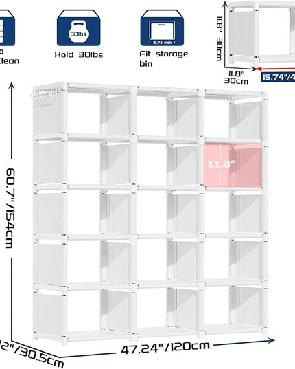 Mavivegue Bookshelf,15 Cube Storage Organizer,Book Shelf Organizer,Tall Bookcase Shelf,Book Cases/Shelves,Cubbies Closet Storage Organizer Shelves for Bedroom,Living Room,Home,Office-White - LeafyLoom