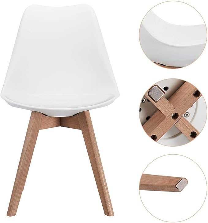 CangLong Mid Century Modern Side Chair with Wood Legs for Kitchen, Living Dining Room, Pack of 1, White (KU-191226) - LeafyLoom