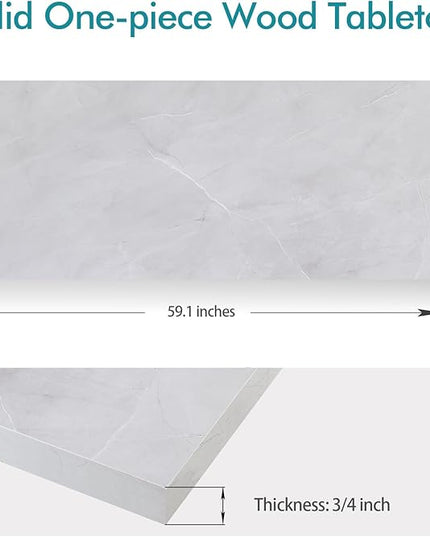 Kaboon Universal Tabletop 59.1"x23.62", Solid One-Piece Melamine Table Top, Double Desk L-Desk DIY, Home and Office Countertop, White Rock - LeafyLoom