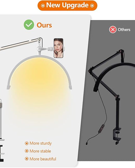 Yofuly Lash Light for Eyelash Extensions, Portable Half Moon Desk Lamp, Esthetician Light for Tattoo Artists, Nail Tech, Eyelash Lamp with Phone Holder | 3000-6000K | 10 Brightness Adjustable (White) - LeafyLoom