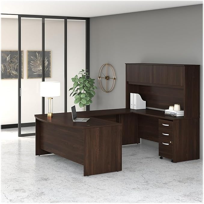 Bush Business Furniture Studio C 72-inch W Bow Front Computer Desk, Black Walnut (SCD172BW) - LeafyLoom
