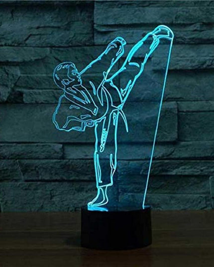 Creative 3D Taekwondo Night Light 16 Colors Changing USB Power Remote Control Touch Switch Decor Lamp Optical Illusion Lamp LED Table Desk Lamp Children Kids Christmas Brithday Gift - LeafyLoom