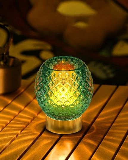 Battery Operated Lamp with Timer,Glass Cordless Lamps with LED Bulb,Decorative Lights for Living Room Bedroom Tabletop Entryway Centerpiece Gift (Green) - LeafyLoom