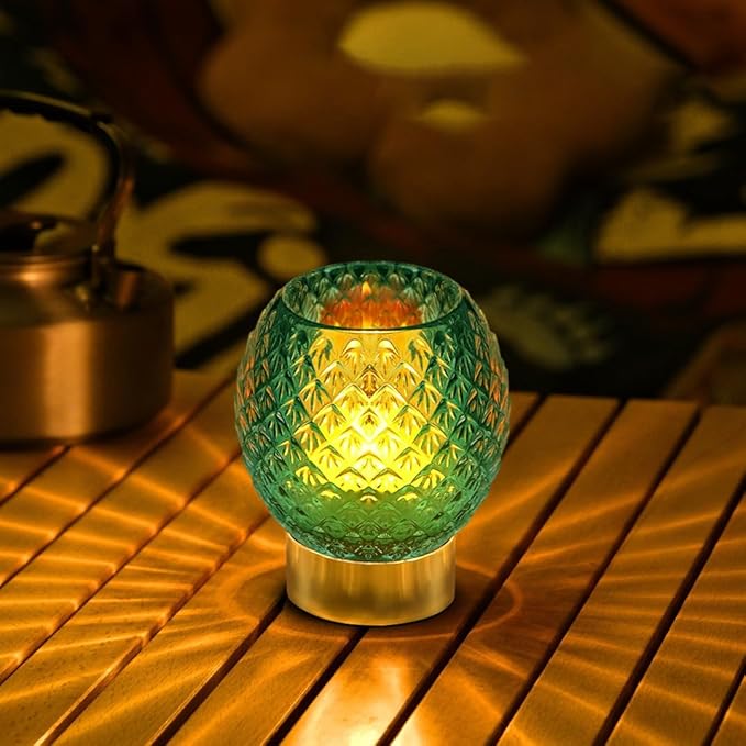 Battery Operated Lamp with Timer,Glass Cordless Lamps with LED Bulb,Decorative Lights for Living Room Bedroom Tabletop Entryway Centerpiece Gift (Green) - LeafyLoom