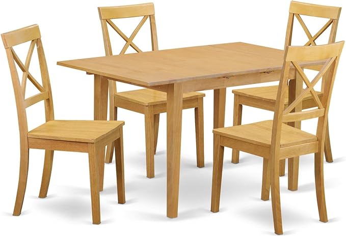 East West Furniture Norfolk 5 Piece Kitchen Set for 4 Includes a Rectangle Room Table with Butterfly Leaf and 4 Dining Chairs, 32x54 Inch, Oak - LeafyLoom