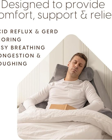 Milliard Solid Foam Wedge Reading Pillow for Sitting up in Bed, Adult Size Back Rest Pillow with Arms and Neck Support, Use as Bed Pillows for Bedrest or Relief from Acid Reflux and GERD - LeafyLoom