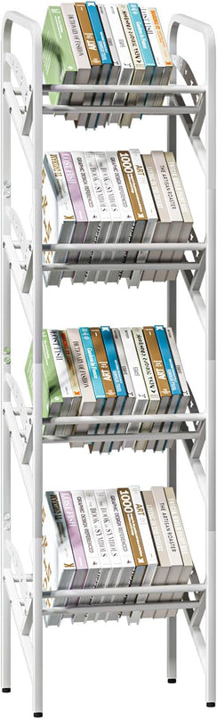 Bookshelf Storage Shelf Bookcase Freestanding Storage Stand Book Organizer for Living Room, Bedroom, Kitchen, Rust Resistance,Easy Assembly Multi-Functional Organizer (4 Tiers, White) - LeafyLoom
