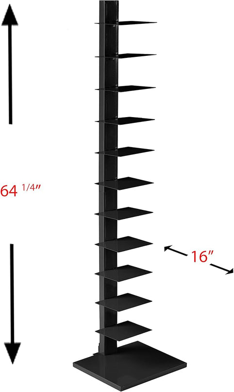 SEI Furniture 12 shelf Metal Spine Book Tower, Black - LeafyLoom