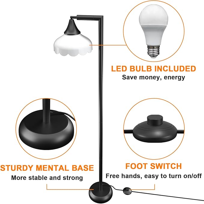 Floor Lamps for Living Room, Flower Standing Lamp with Foot Switch, 76inch Tall Pole floor lamp 3 Color Temperature Bulb, Rotatable Corner Lamp, Reading lamp for Bedroom Farmhouse Office Decor - LeafyLoom
