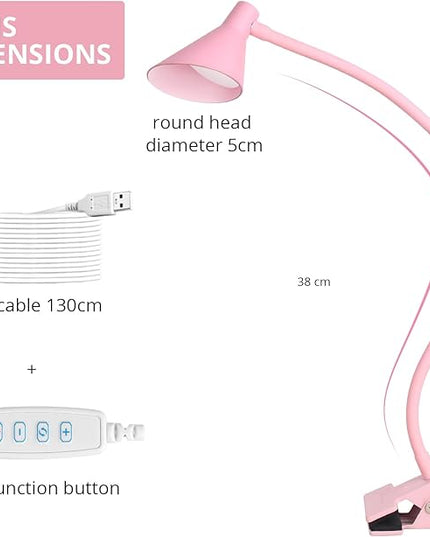 Desk Clip Reading Light, 3 Light Modes 10 Dimmable Brightness, Eye-Caring Bedroom Bedside Lamp, Flexible Neck Clamp Lamp（Pink） - LeafyLoom