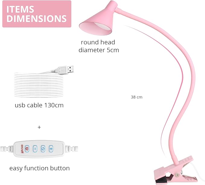 Desk Clip Reading Light, 3 Light Modes 10 Dimmable Brightness, Eye-Caring Bedroom Bedside Lamp, Flexible Neck Clamp Lamp（Pink） - LeafyLoom